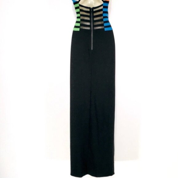 Mignon Classic Color Block Striped Maxi Dress Sz 6 Front Slit Crisscross Straps - Picture 11 of 16